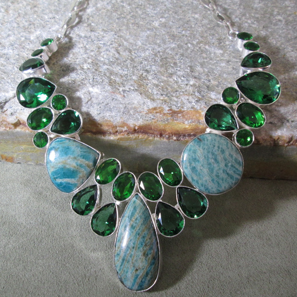 WhyteWing Jewelry - PERIDOT AMAZONITE Lavaliere Necklace Ocean Blue